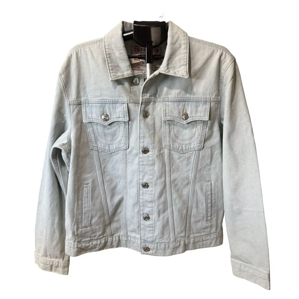 NWT True‎ Religion Jesse Trucker Denim Jacket Light Blossom Wash Men’s large